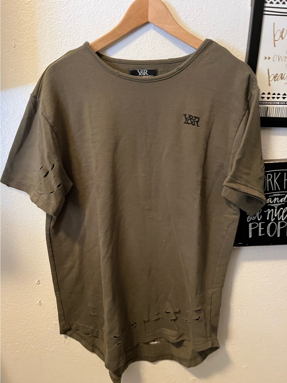Young & Reckless Olive Distressed Short Sleeve Tee